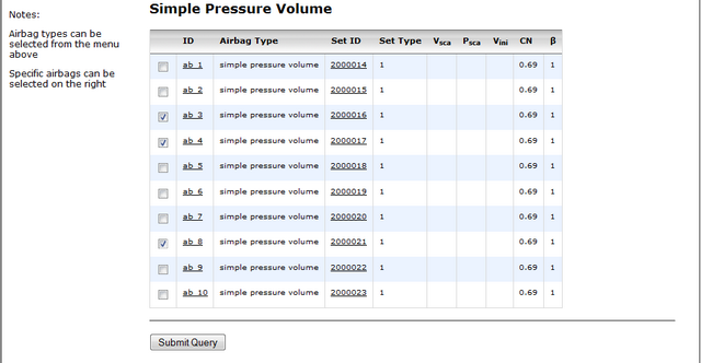 Airbag specifics multiple selection image